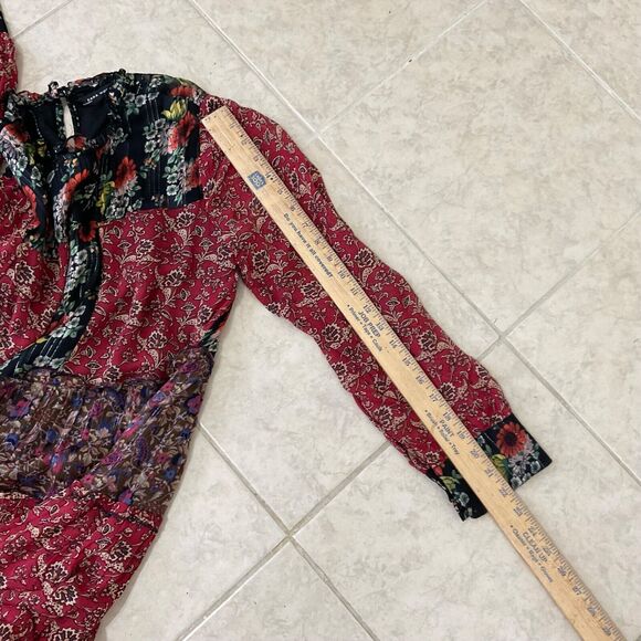 Zara Boho Floral Pom Pom Peasant Patchwork Long sleeve, tiered Dress Size S - Picture 9 of 16